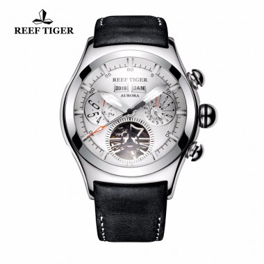 Reef Tiger/RT Mechanical Watches for Men Genuine Leather Strap Steel Tourbillon Analog Watches RGA7503-YWB