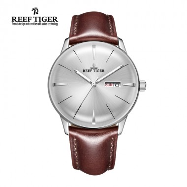 Reef Tiger/RT Mens Dress Watches Convex Lens Automatic Watches Steel Case With Leather RGA8238-YWSH
