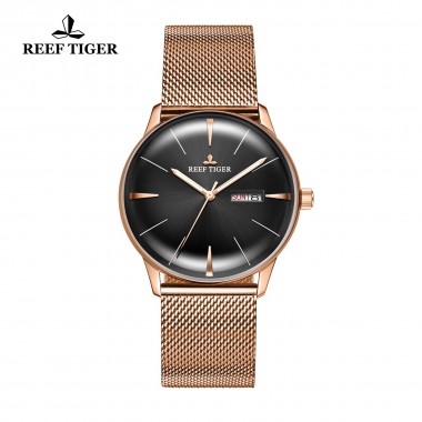 Reef Tiger/RT Designer Convex Lens Watches Men's Black Dial Automatic Watches with Date Day RGA8238-PBP