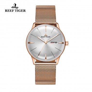 Reef Tiger/RT Designer Convex Lens Watches Men's White Dial Automatic Watches with Date Day RGA8238-PWP