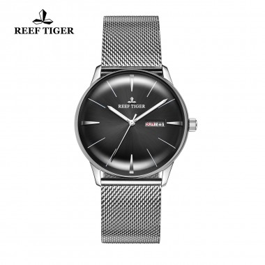 Reef Tiger/RT Designer Convex Lens Watches Men's Black Dial Automatic Watches with Date Day RGA8238-YBY