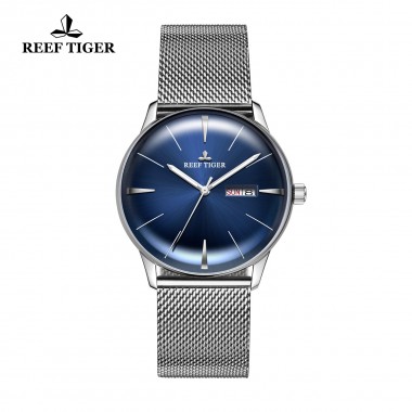 Reef Tiger/RT Designer Convex Lens Watches Men's Blue Dial Automatic Watches with Date Day RGA8238-YLY