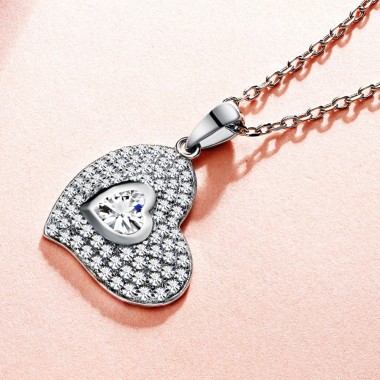 Trendy Jewelry Shining Crystal Heart Pendant Necklace for Women 925 Sterling Silver Chain Girls Gifts