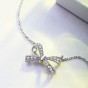 Women Bowknot Necklace Crystal Pendant Chain 925 Sterling Silver Necklace for Female High Quality Silver Jewelry