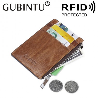 GUBINTU RFID Wallet Brand Male Credit Card Holder Organizer Business Card Holder Genuine Leather Zipper Wallets For Men wt84