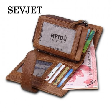Sevjet Men Leather Wallets Genuine Leather Wallets For Men Card Holders Coin Purse Short Wallets Clutch RFID Protection SQW004