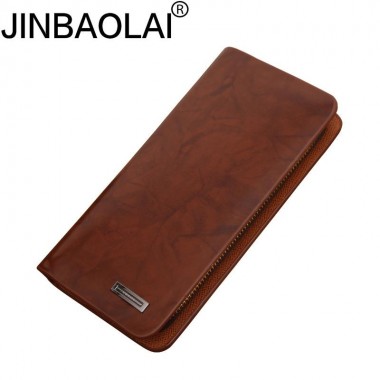 JINBAOLAI PU Leather Men Long Wallets Brand Phone Money Bags Retro Clutch Male Purse Brand Solid Men Wallet With Zipper Pocket