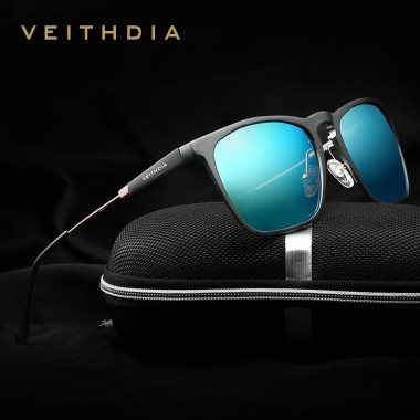 VEITHDIA Mens Square Retro Aluminum Sunglasses Polarized Blue Lens Vintage Eyewear Accessories Sun Glasses For Men/Women 6368