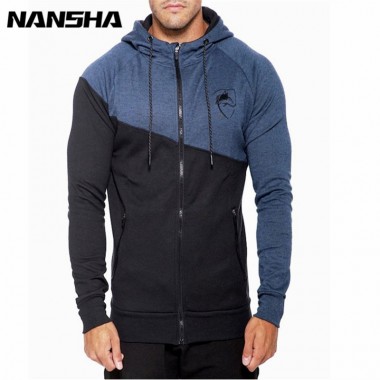 NANHSA Men Gyms Hoodies Gyms Fitness Bodybuilding Sweatshirt Crossfit Zipper Sportswear Male Workout Hooded Thick Jacket