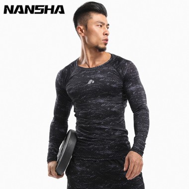 NANSHA Mens Compression Shirt Long sleeve Breathable Quick Dry T Shirt Bodybuilding Weight lifting Base Layer Fitness Tight Tops