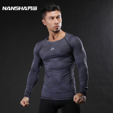 NANSHA Mens Fitness Long Sleeves  T Shirt Men Bodybuilding Skin Tight Thermal Compression Shirts MMA Crossfit Workout Top