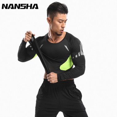 NANSHA New Men Compression Shirt Fitness Jogger Skin Exercise Clothes Fashion Casual Long Sleeve T-Shirt Bodybuilding Elastic