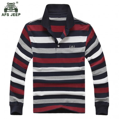 2018 Free Shipping AFS JEEP Brand Spring Long Sleeved T-shirt Male Lapel Men's Cotton Striped Men's Coat Loose T-shirts 90wy