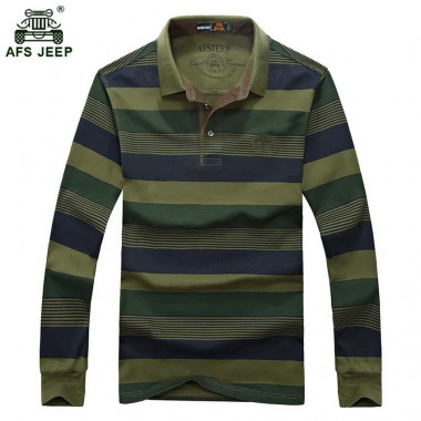 2018 Free Shipping Men Spring Lapel Striped Long Sleeved T-shirt AFS JEEP Men Loose Cotton Business Casual T-shirts 85wy