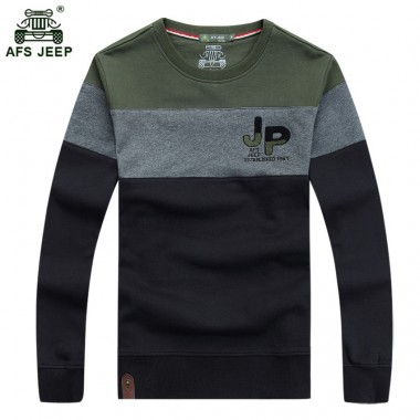 2018 New arrival Afs Jeep brand long sleeve head men's T-shirts Thicken cotton O-neck patchwork casual men's T-shirt 75wy