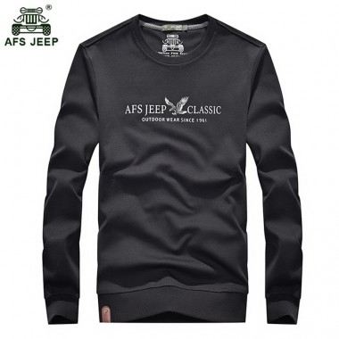 Afs jeep brand men's casual long sleeve T-shirt men's pure color round collar render unlined upper garment cotton t-shirts 78wy