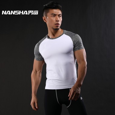 NANSHA Quick Dry Slim Fit Tees Men Patchwork T-Shirts Compression Shirt Tops Bodybuilding Fitness O-Neck Short Sleeve T Shirt