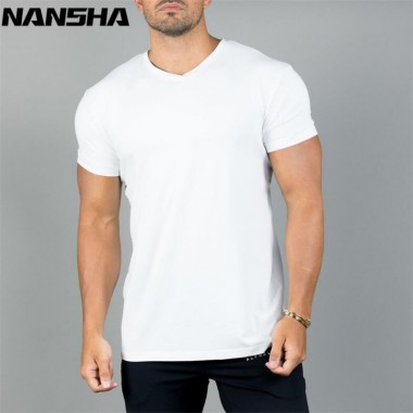 NANSHA Men Summer Gyms Fitness Bodybuilding T-shirt New Solid Cotton T-shirts Crossfit Brand Slim Casual Short Tees Tops Clothes