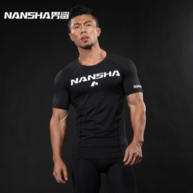 NANSHA Brand Compression Shirts Mens Tee Shirts Short Sleeves Elastic Quick Dry Tops Men NANSHA Letter Prints Fitness Wear