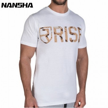 NANSHA Workout Clothes Cotton RISE  Gyms T Shirts  Mens Short Sleeve T-shirt Muscle Gyms Fitness Clothing Bodybuilding Tops