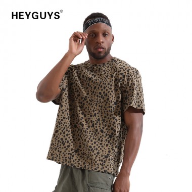 HEYGUYS 2018 leopard print men over size t-shirts fashion hip hop  short sleeve brand cute t shirts men street wear designer
