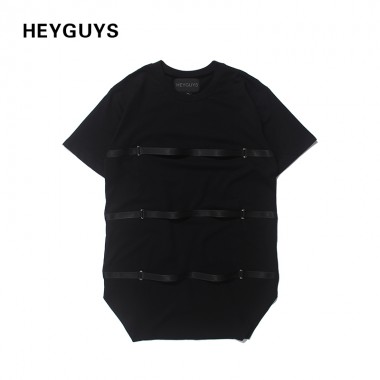 HEYGUYS 2018 black color over size belt t-shirts fashion hip hop  short sleeve brand cute t shirts men vintage designer