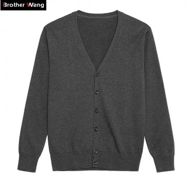 Brother Wang Brand 2018 Spring New Casual Cardigan Men Fashion Casual Men's Solid Color 100% Cotton Knitted Slim Sweaters Male