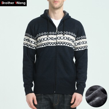 Brother Wang Brand Christmas Sweater 2017 Winter New Men's Hooded Sweater Fashion Thickened Warm Casual Cardigan Sweater