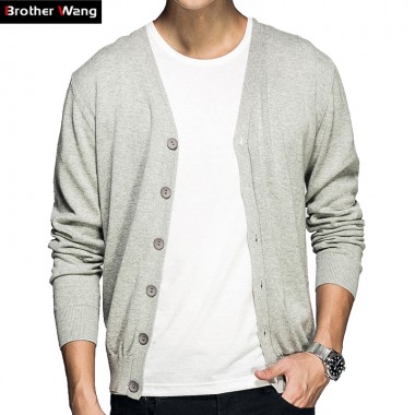Brother Wang 2017 Autumn New Men's Casual Knitwear Sweater Fashion 100% Slim Knitted Sweater Jacket Brand Clothes