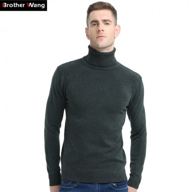 Brother Wang 2017 New Autumn Winter Brand Sweater Men's Turtleneck Slim Pullover Solid Color Knitted Sweater Men