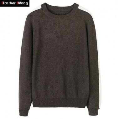 Brother Wang 2017 Autumn New Men's Casual Brand Sweater Fashion Hit Color Knitted Slim Long-sleeved Sweater