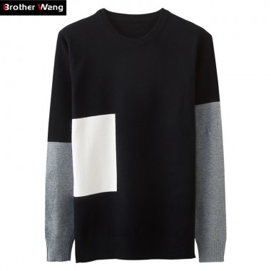 Brother Wang 2017 Autumn New Men Fight Color Sweater Fashion Casual Round Neck Stitching Brand Sweater