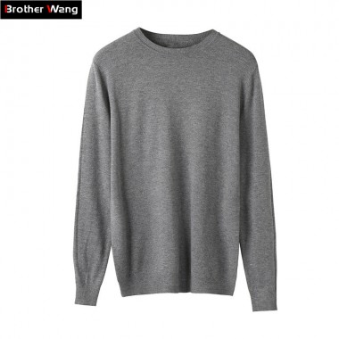 Brother Wang Brand 2018 New Men's Casual Knit Shirt Sweater Fashion Slim O-Neck Thin Solid Color Pullover Sweater Male