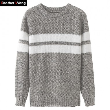 Brother Wang 2017 Autumn New Men Hit Color Sweater Fashion Casual Round Neck Tricks Mending Sweater Brand