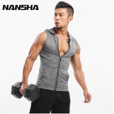 NANSHA Brand Gyms Hoodie Stringer Tank Top Men Waistcoat Fitness Vest Men's Singlets Sporting Top Tees Sleeveless Sweatshirts