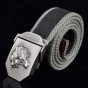 tiger pattern 2017 casual men canvas belt  mens Metal Buckle belt jeans Military famous brand luxury belts black stripe 120 cm