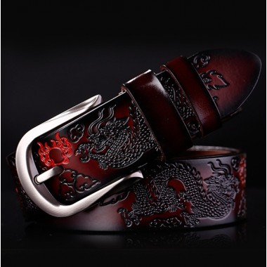 2017 Fashion leisure Vintage  Mens Belt Luxury Real Leather Dragon Belts For Men High quality Buckle Men's Belts black brown red