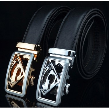 2017 Fashion brand genuine belt cow Mens Belt Superman Automatic mens Buckle formal Belt Business Leather Belt black gold