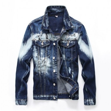 2017 winter European American Style letter Pattern mens Badge denim jacket brand luxury men Outerwear & Coats blue denim jacket