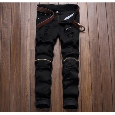 Europen American style 2018 fashion brand Men's casual pants skinny luxury trousers cotton black zipper pattern pants for men