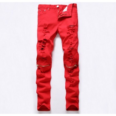 Europen American style 2018  fashion brand Men's casual pants Straight luxury trousers cotton red zipper pattern pants for men