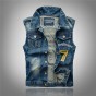 europen American style 2017 summer cotton Men's Casual Slim sleeveless vest blue denim Coats popular mens litter Outerwear vest