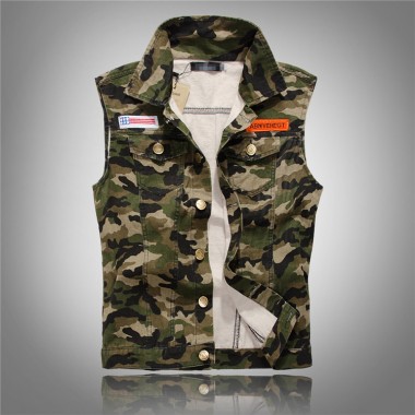 summer style camouflage fashion brand Men denim vest slim army green Outerwear mens denim Coats jackets Sleeveless vest for men
