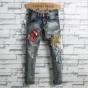 2018 Brand Designer Mens Embroidery Jeans with Flower and Snake Fashion Male Ripped Hole Jeans Casual Long Pants Denim Jeans