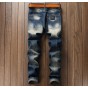 European American Style fashion brand men jeans luxury Men's denim trousers Slim Straight Embroidery blue zipper mens hole jeans