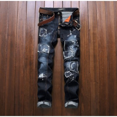 New European American Style Men's jeans slim denim trousers Straight famous brand mens blue luxury zipper hole jeans pants 554
