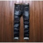 New European American Style Men's jeans slim denim trousers Straight famous brand mens blue luxury zipper hole jeans pants 554