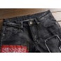 European American Style fashion luxury men jeans Men's denim trousers zipper Slim black straight Patchwork jeans pants for men