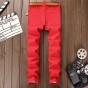European American style 2018 luxury quality new mens jeans Pockets slim casual Denim jeans pants for men red army green  khaki
