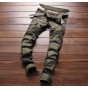European American Style 2018 fashion brand luxury Men's casual denim trousers Straight slim Patches pop army green jeans for men